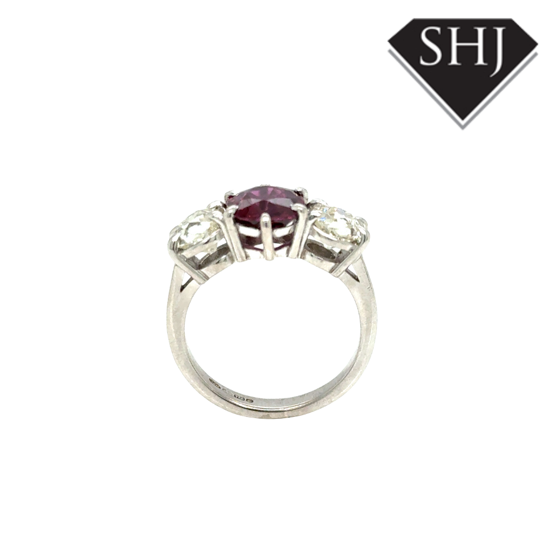 18ct White Gold Ruby and Diamond 3 Stone Ring