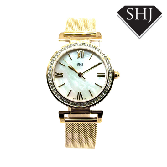 SHJ Ladies Gold Plated MOP Dial Watch