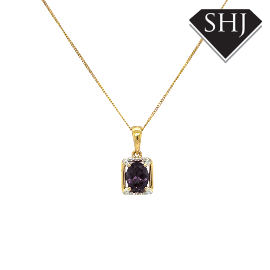 9ct Yellow Gold Garnet & Diamond Pendant