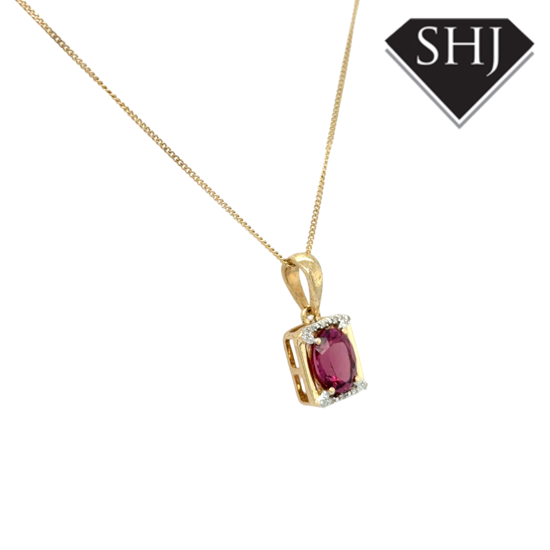 9ct Yellow Gold Garnet & Diamond Pendant
