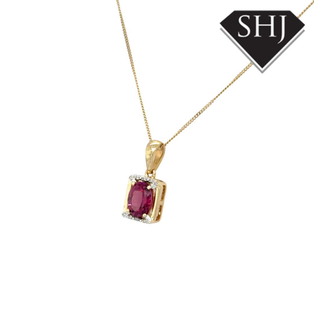 9ct Yellow Gold Garnet & Diamond Pendant