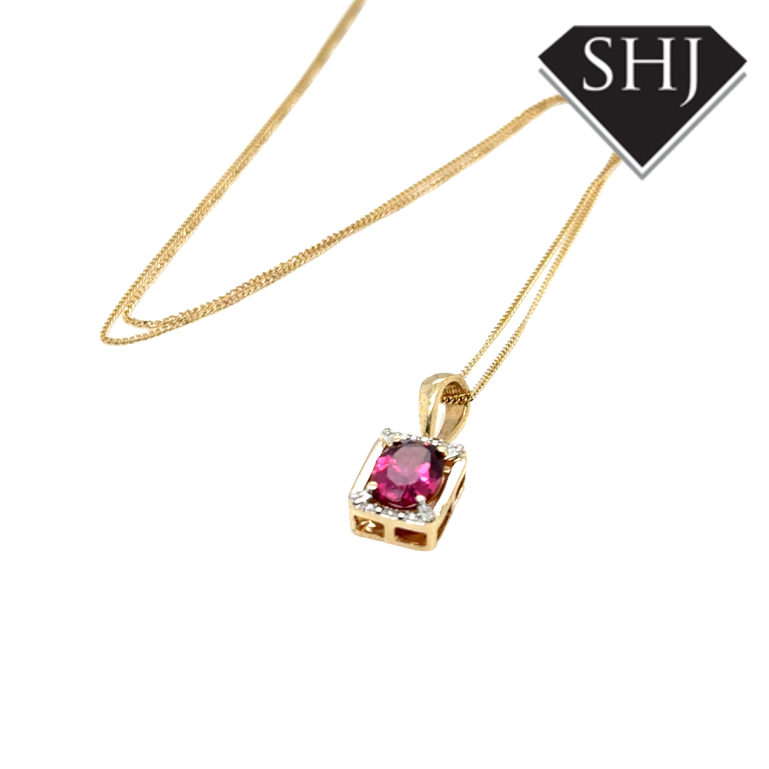 9ct Yellow Gold Garnet & Diamond Pendant