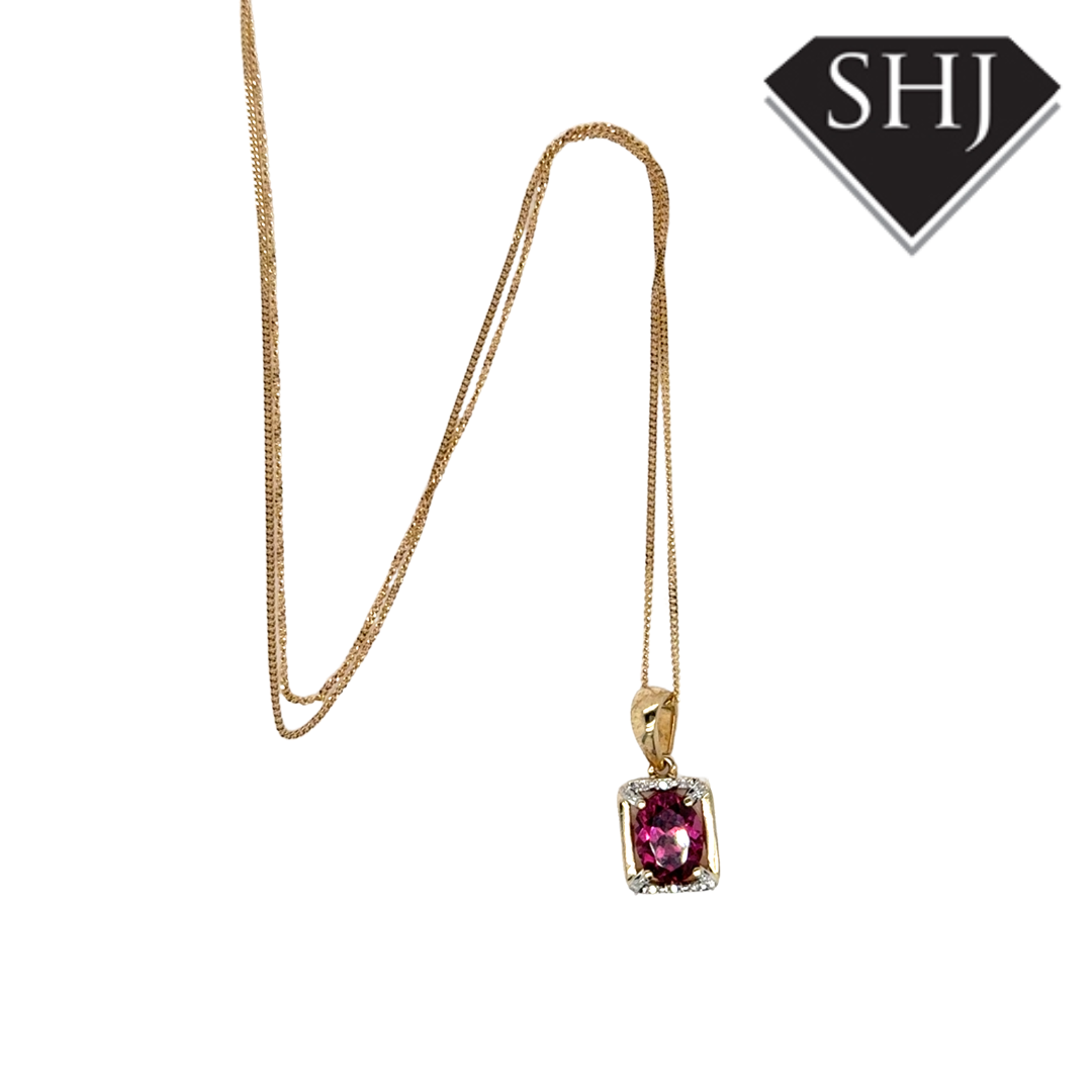 9ct Yellow Gold Garnet & Diamond Pendant