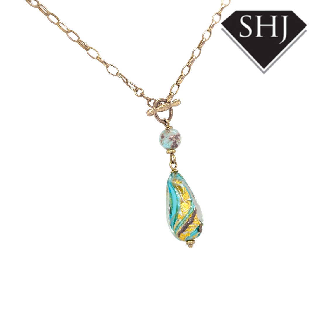 9ct Yellow Gold Glass Pendant & Chain