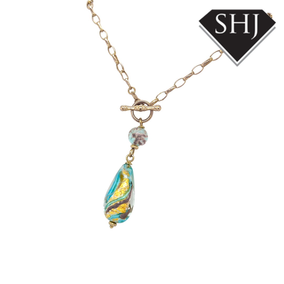 9ct Yellow Gold Glass Pendant & Chain