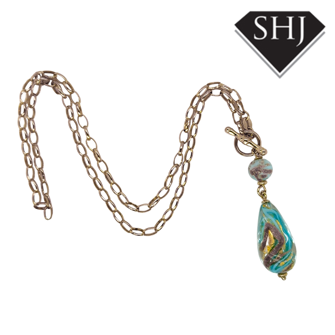 9ct Yellow Gold Glass Pendant & Chain