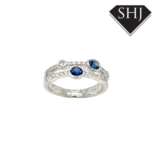 Platinum 0.45ct Sapphire 0.35ct Diamond H SI Double Bubble Ring Size M