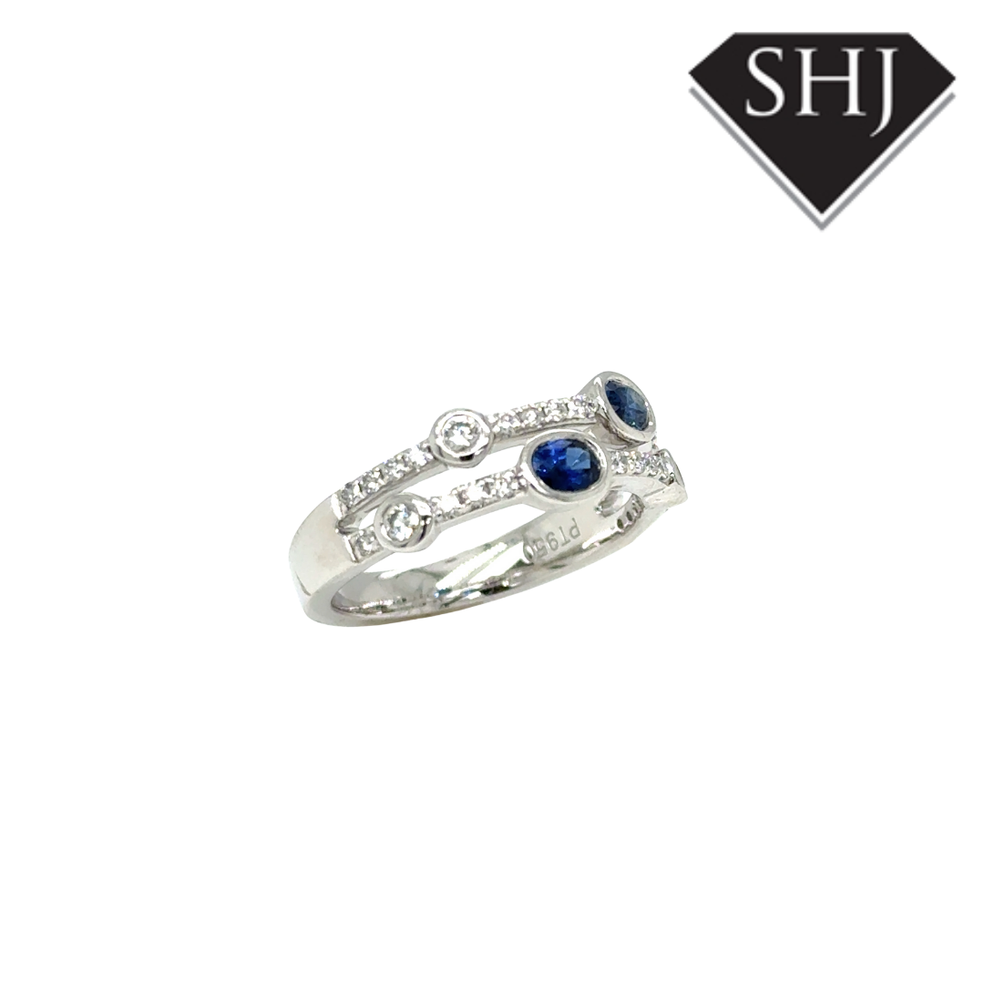 Platinum 0.45ct Sapphire 0.35ct Diamond H SI Double Bubble Ring Size M