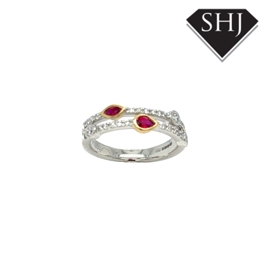 Platinum & 18ct Yellow Gold 0.24ct Ruby & 0.33ct Diamond H SI Double Bubble Ring Size N