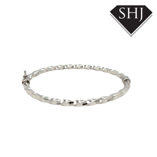 9ct White Gold Twist Bangle
