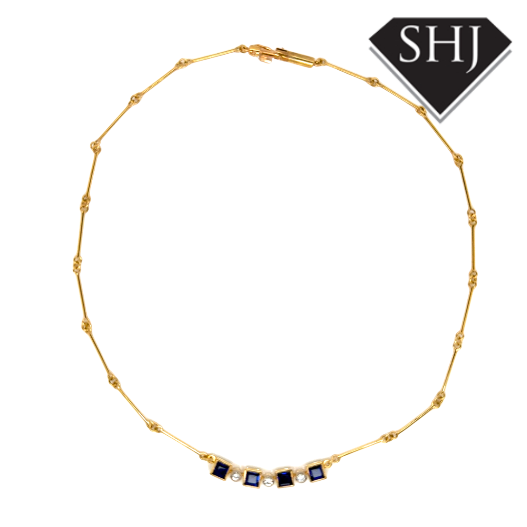 18ct Yellow Gold Sapphire & Diamond Necklace