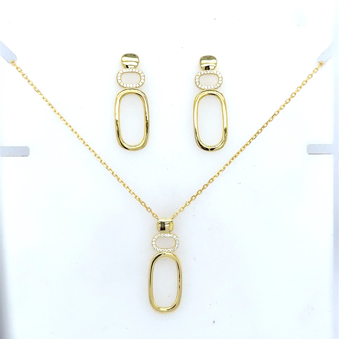 Silver Gold Plated Oval CZ Earrings