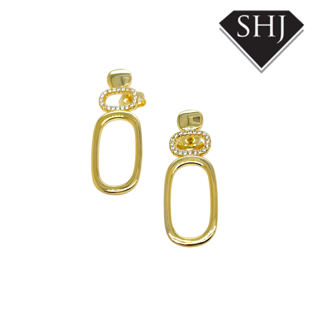 Silver Gold Plated Oval CZ Earrings