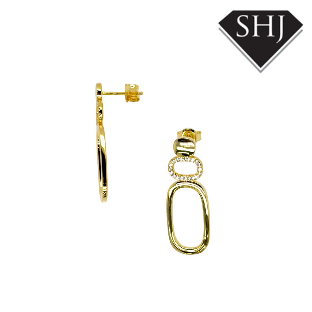 Silver Gold Plated Oval CZ Earrings