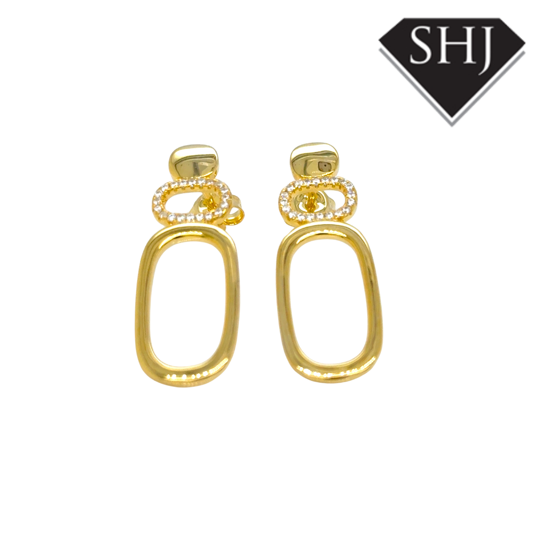 Silver Gold Plated Oval CZ Earrings