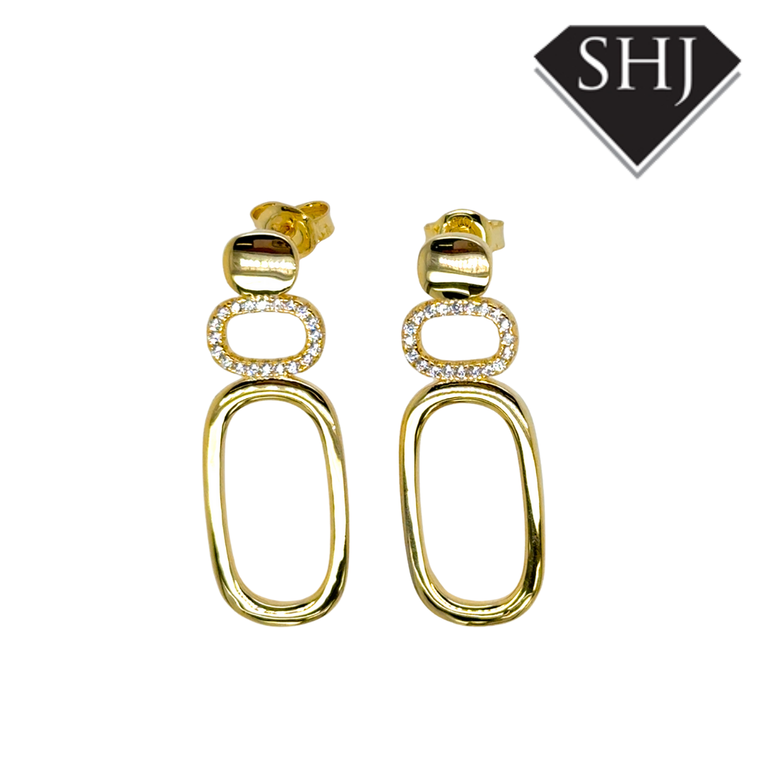 Silver Gold Plated Oval CZ Earrings