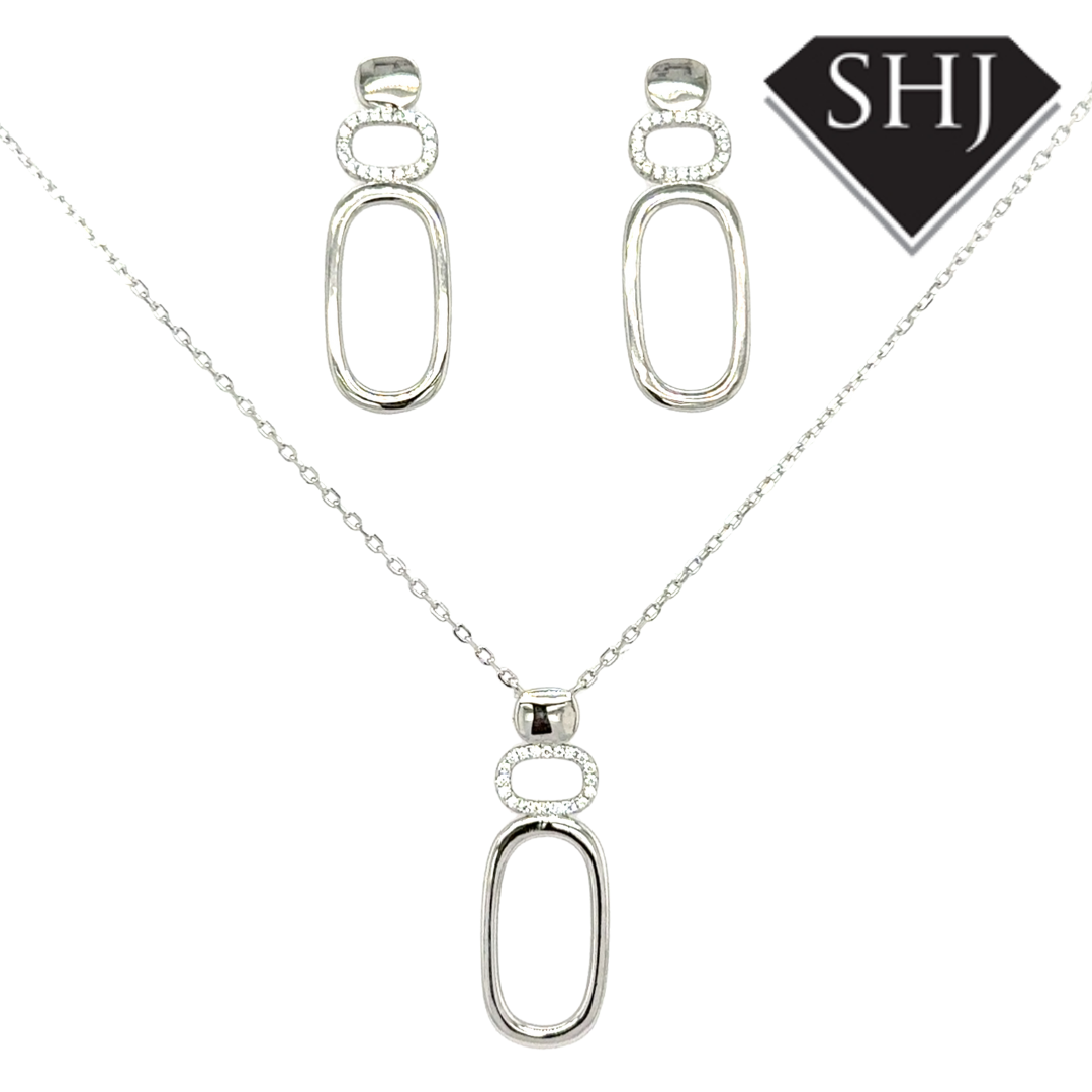 Silver Oval CZ Earrings