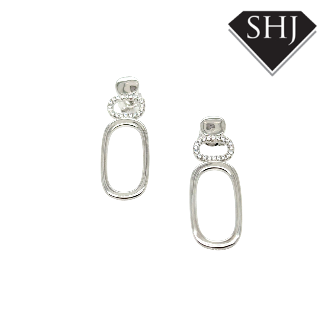 Silver Oval CZ Earrings