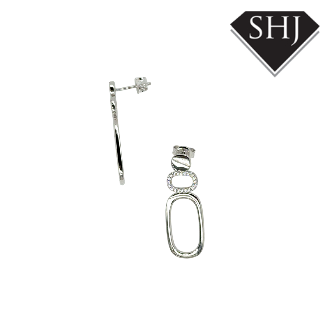 Silver Oval CZ Earrings