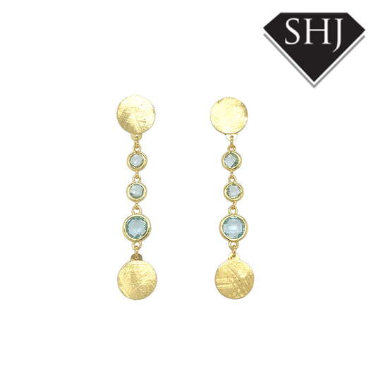 Silver Gold Plated Blue Topas Drop Earrings