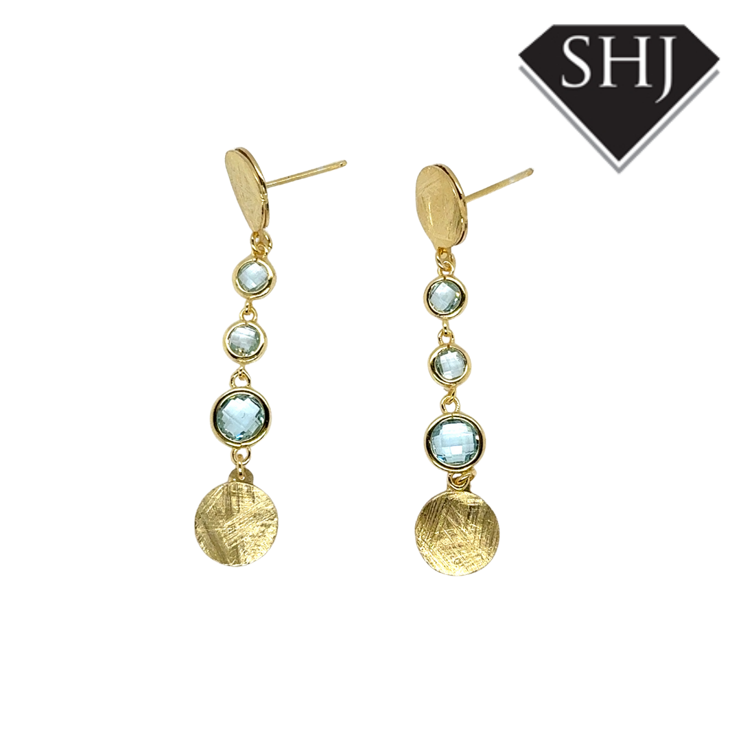 Silver Gold Plated Blue Topas Drop Earrings