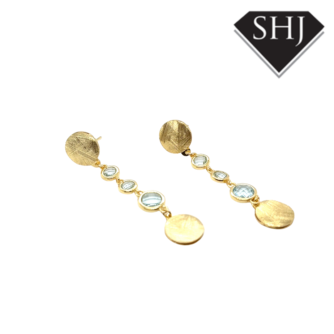 Silver Gold Plated Blue Topas Drop Earrings