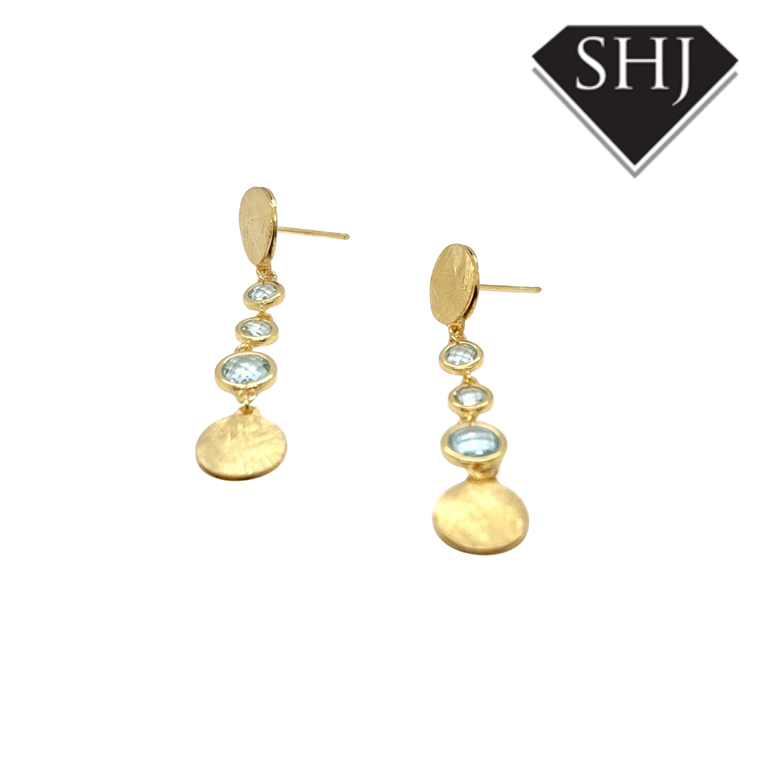 Silver Gold Plated Blue Topas Drop Earrings