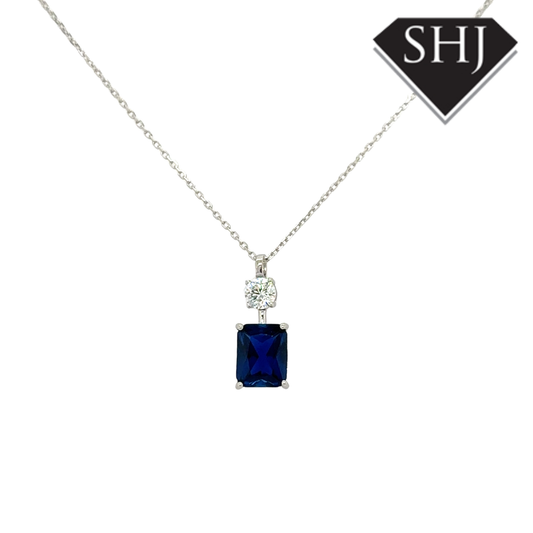 Silver Blue CZ Pendant and Chain