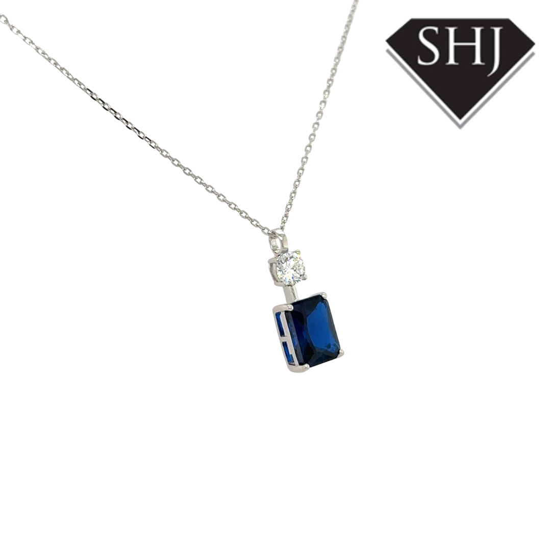 Silver Blue CZ Pendant and Chain