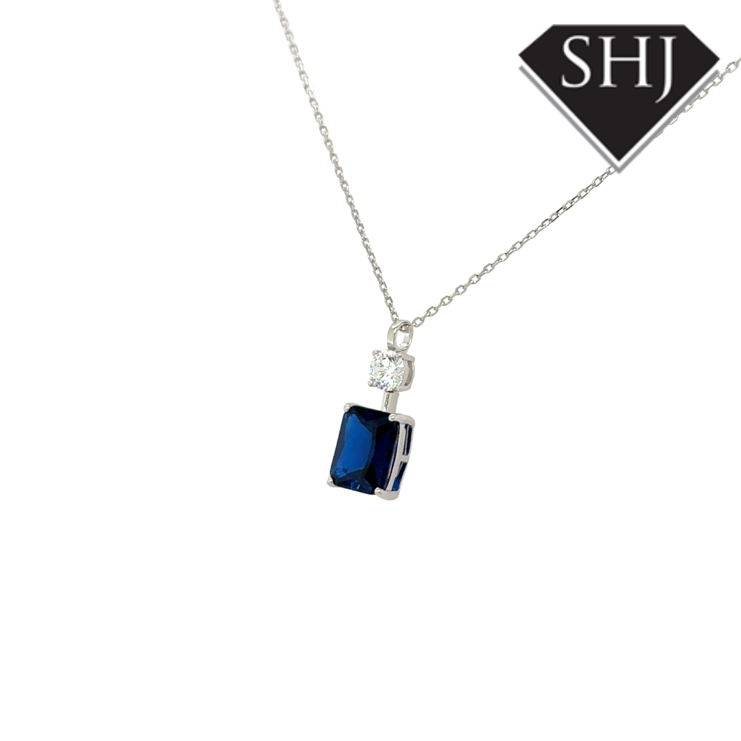 Silver Blue CZ Pendant and Chain