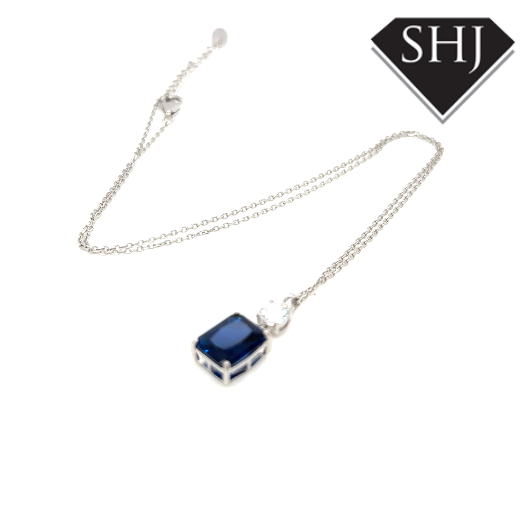 Silver Blue CZ Pendant and Chain