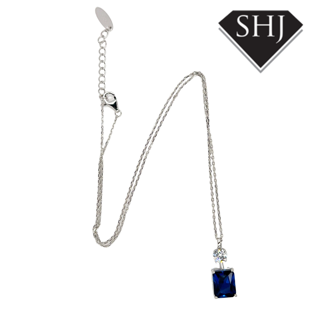Silver Blue CZ Pendant and Chain