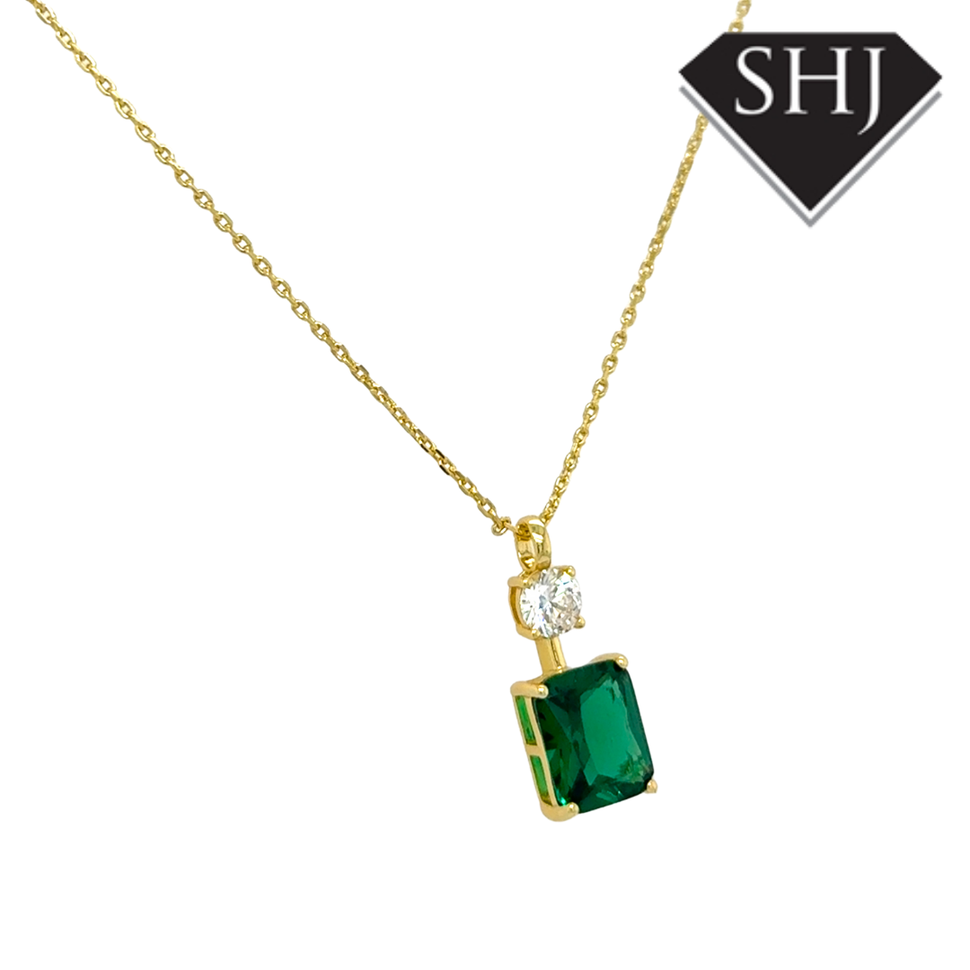 Silver Green CZ Pendant and Chain