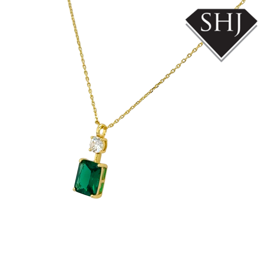 Silver Green CZ Pendant and Chain