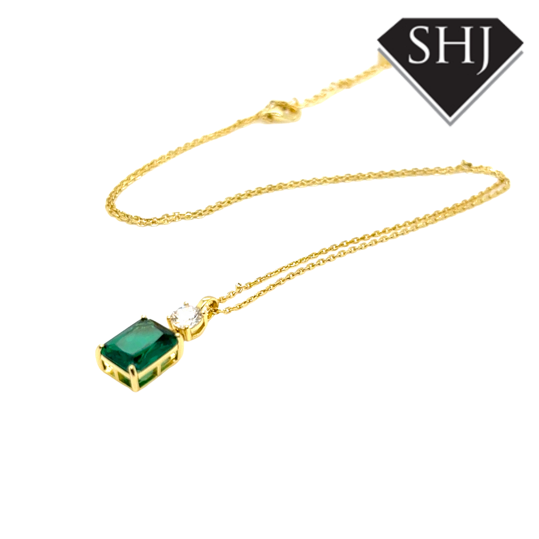 Silver Green CZ Pendant and Chain