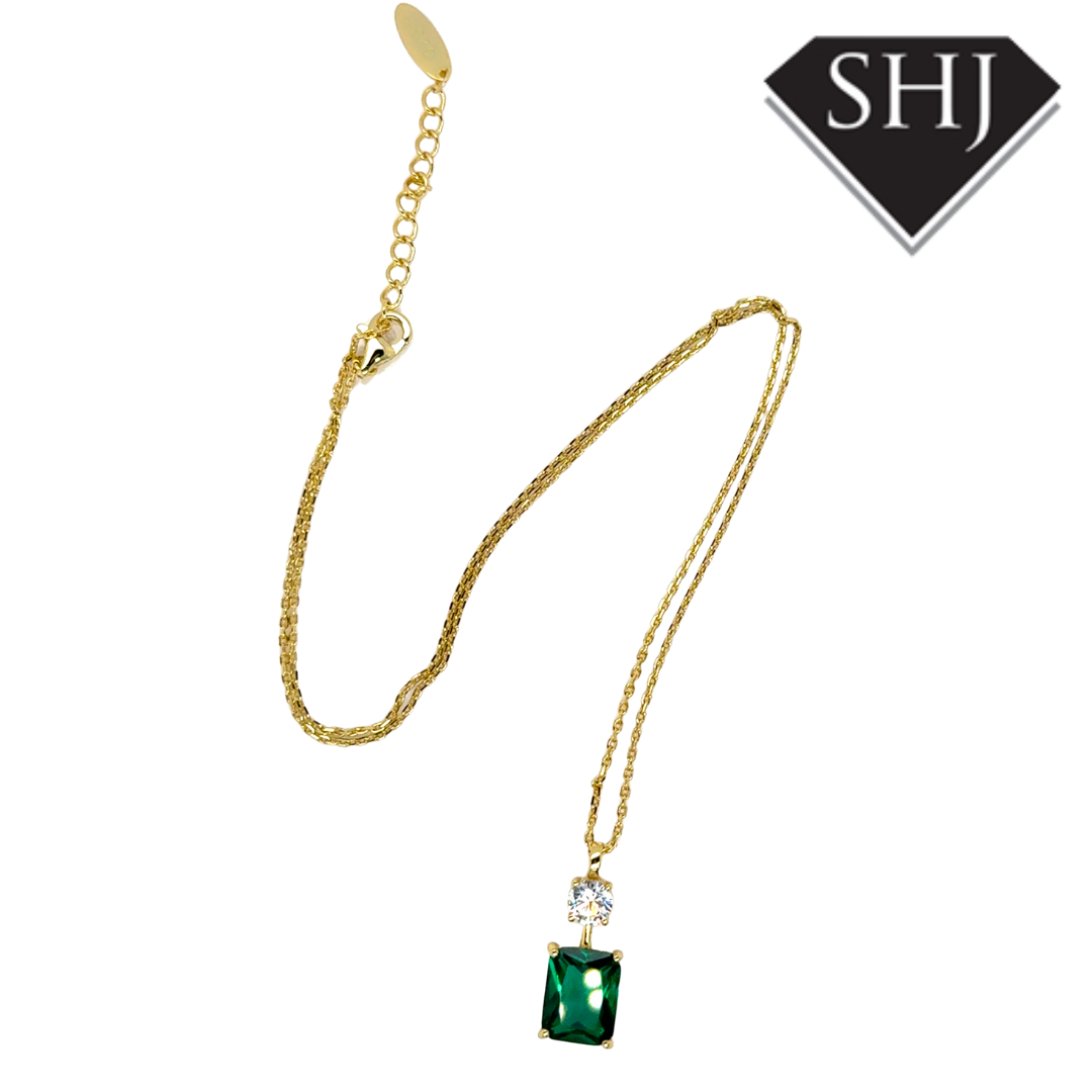 Silver Green CZ Pendant and Chain