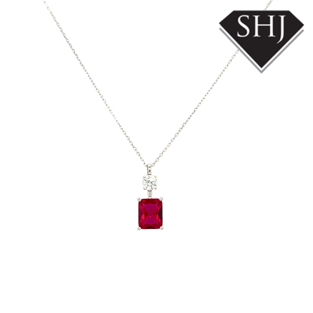 Silver Red CZ Pendant and Chain