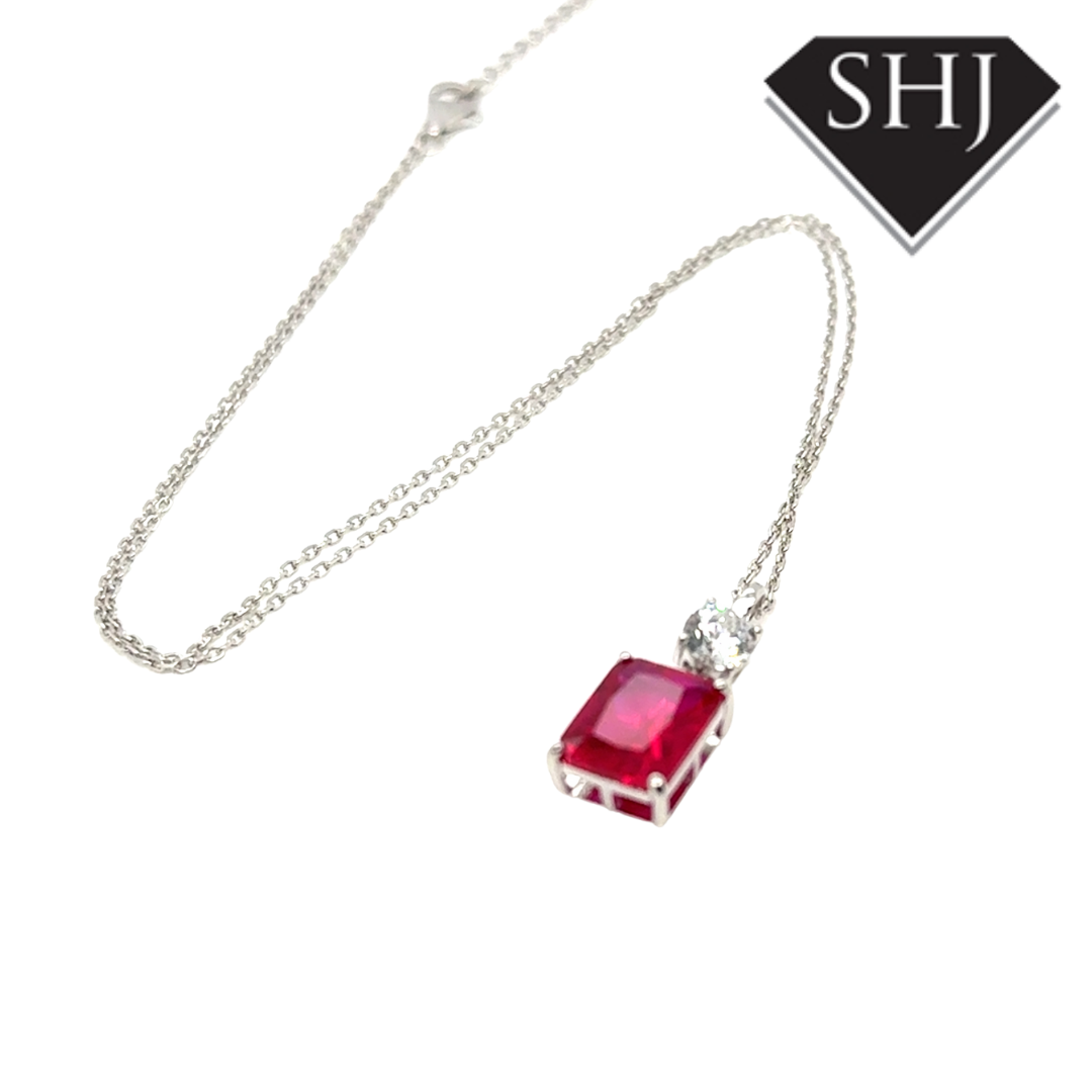 Silver Red CZ Pendant and Chain