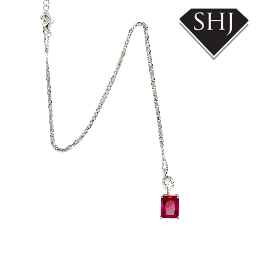 Silver Red CZ Pendant and Chain