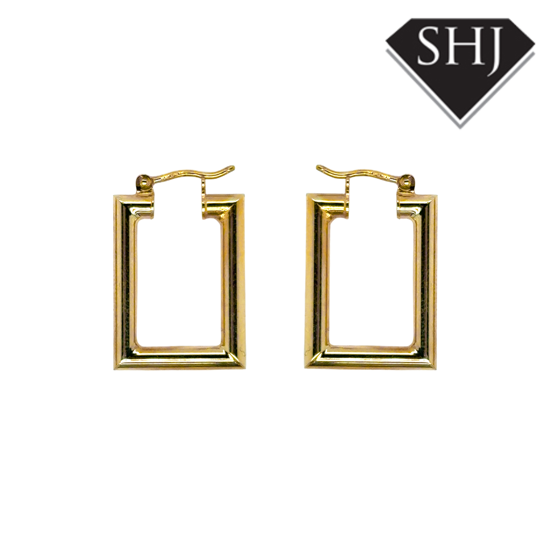 9ct Yellow Gold Rectangle Hoop Earrings
