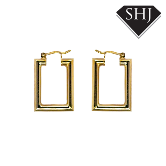 9ct Yellow Gold Rectangle Hoop Earrings