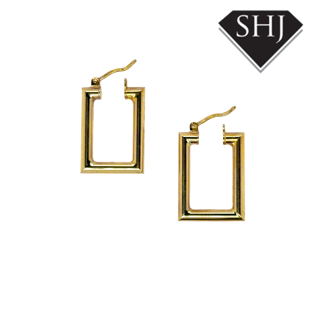 9ct Yellow Gold Rectangle Hoop Earrings