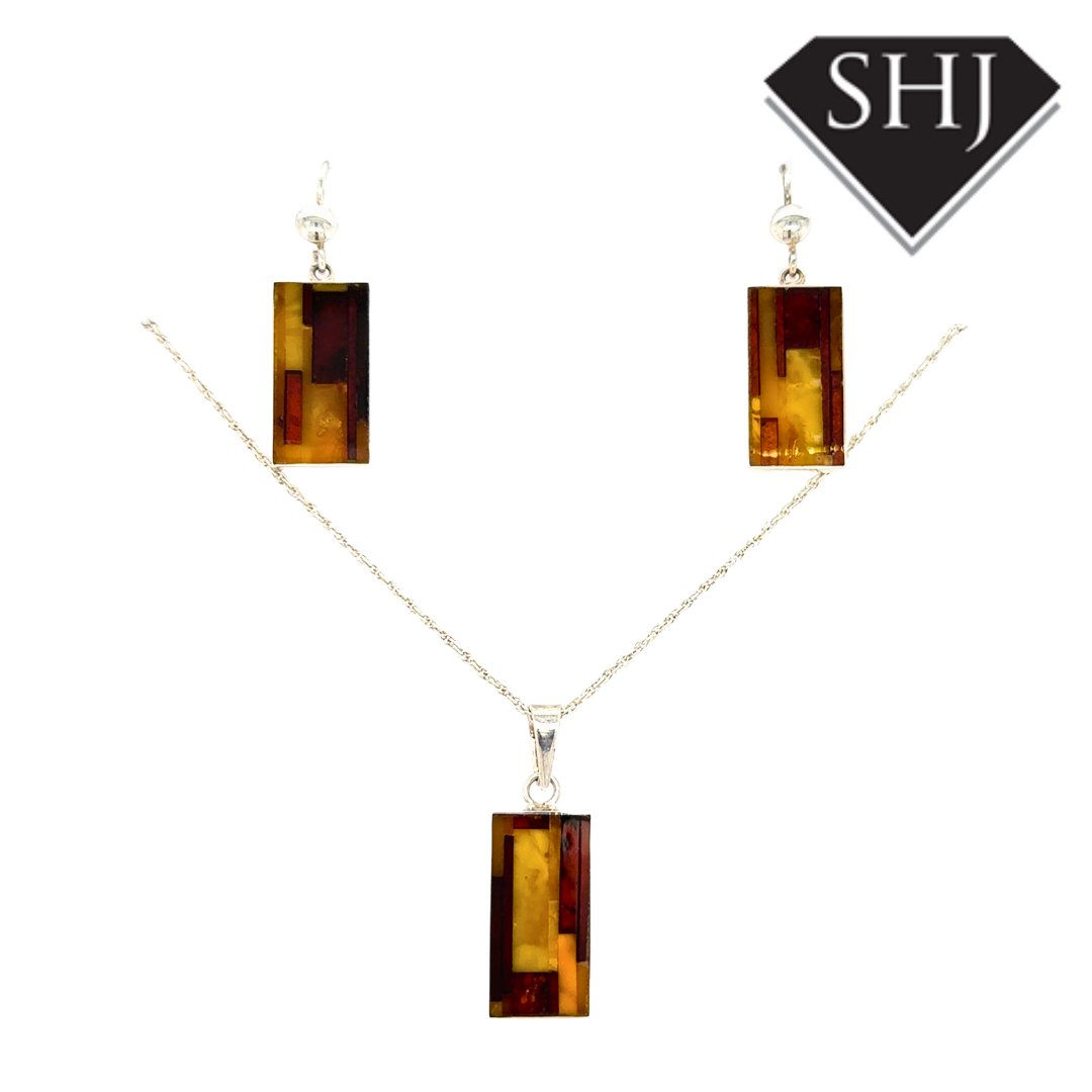 Silver Amber Hook Earrings