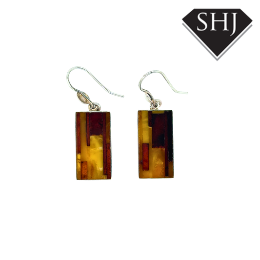 Silver Amber Hook Earrings
