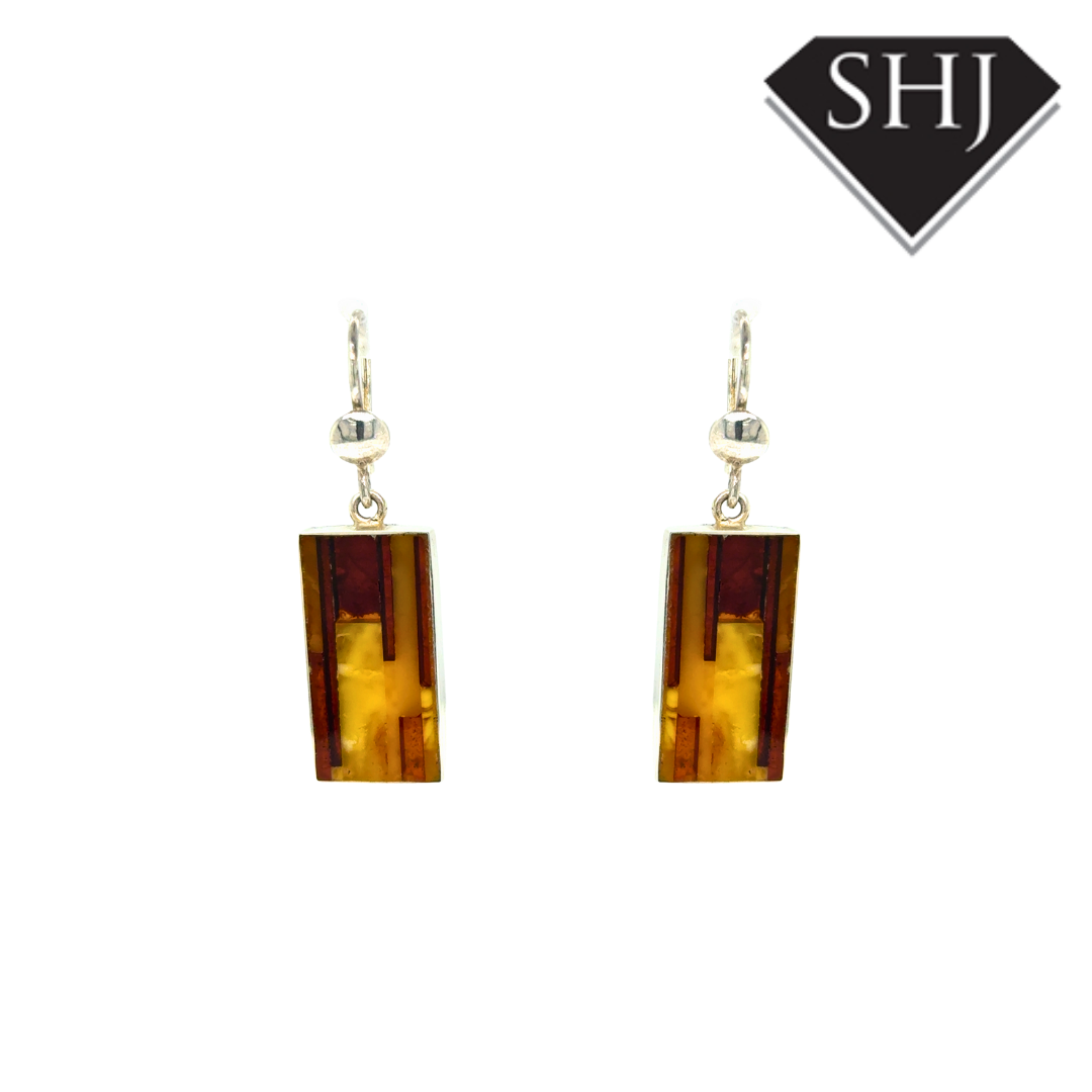 Silver Amber Hook Earrings