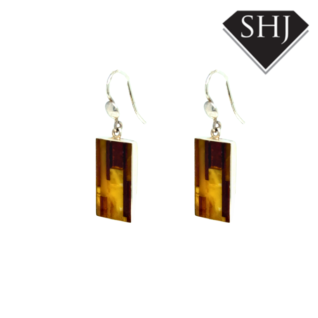 Silver Amber Hook Earrings