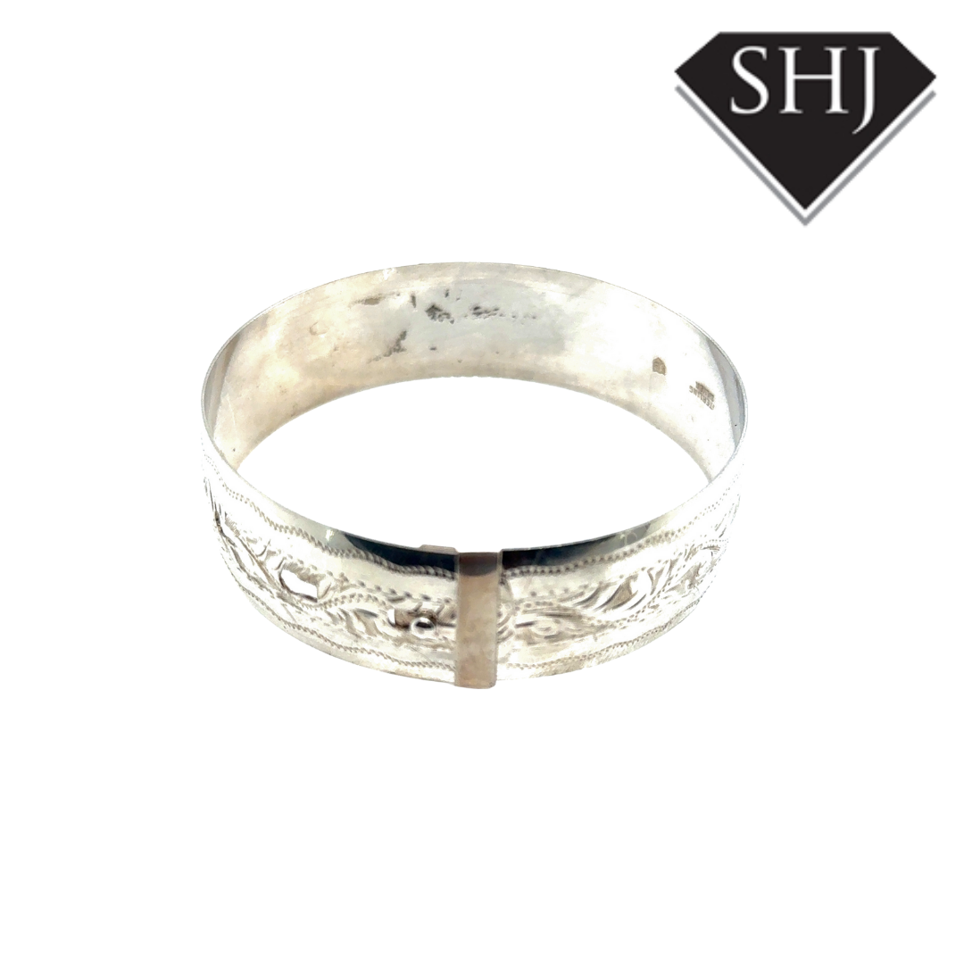 Silver Engraved Buckle Bangle