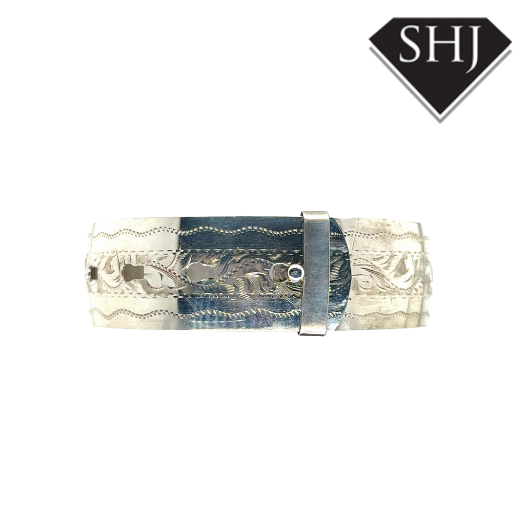 Silver Engraved Buckle Bangle