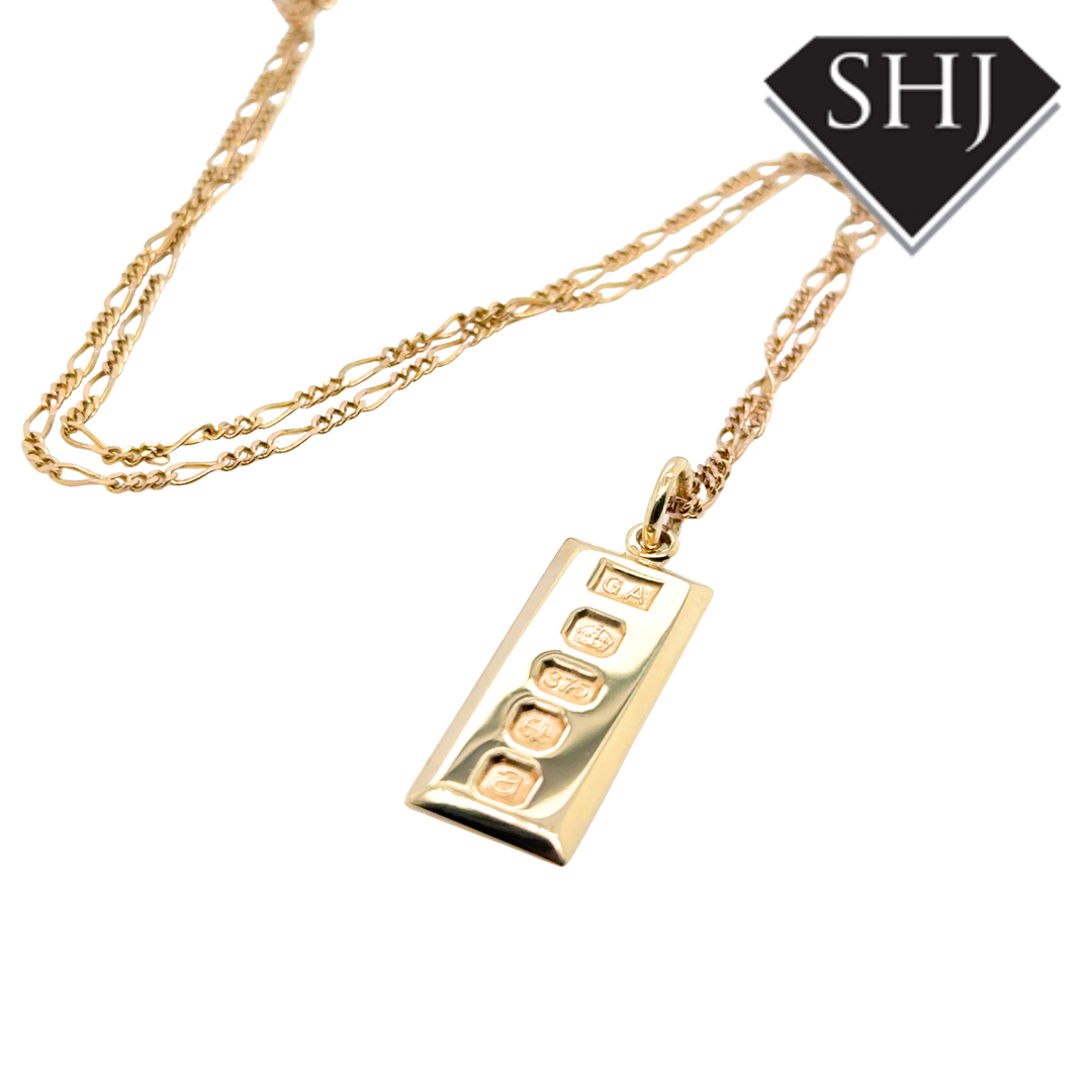 9ct Yellow Gold Ignot & Chain