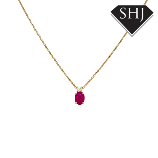 9ct Yellow Gold 1.01ct Ruby & 0.10ct Diamond Pendant